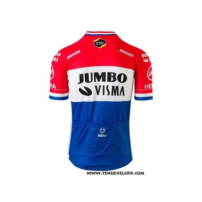 2020 Maillot Ciclismo Jumbo Visma Rouge Blanc Bleu Manches Courtes et Cuissard